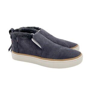 TOM'S Size 7 Dark Gray Suede Slip-On Sneakers Booties Faux Fur Tassel Paxton